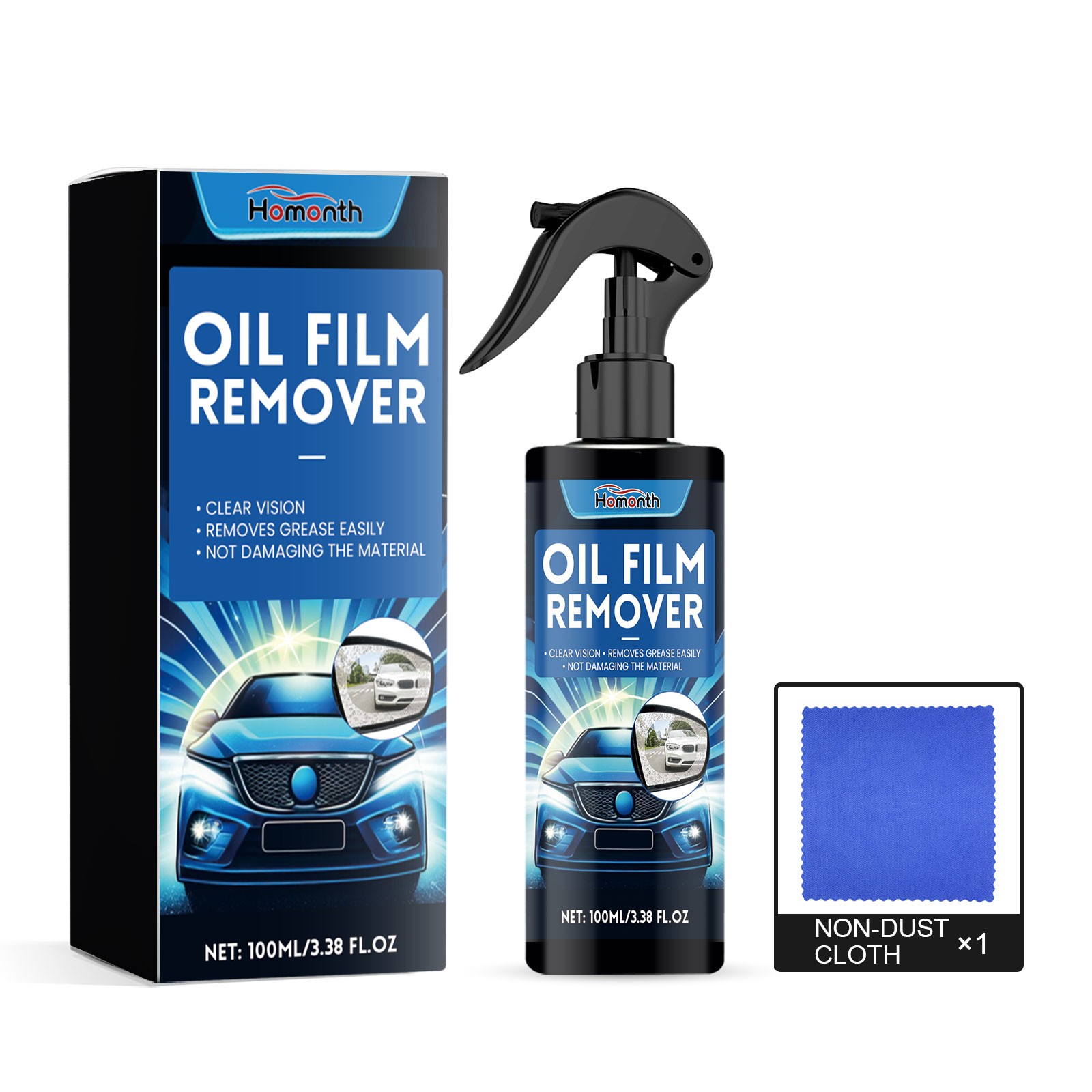 Windshield Oil Stain Remover, Glass Oil Film Cleaner Spray, Windshield Window Cleaning Solution, 100ml Glass Oil Film Remover, for Auto and Home, Restore Glass to Clear for Car Windows